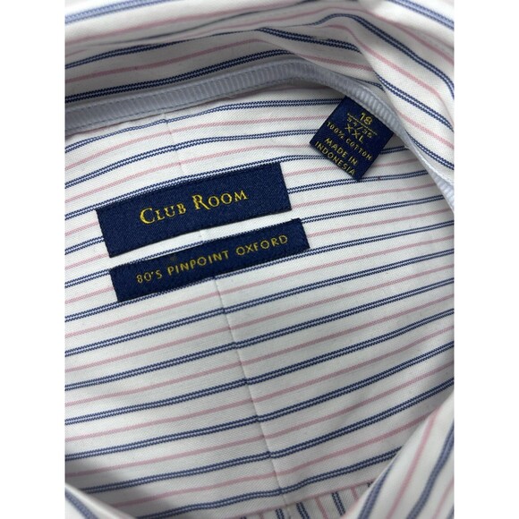Club Room Dress Shirt Oxford | 18 34/35‎  100% 80’s Pinpoint Striped - Picture 2 of 3